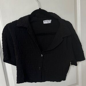 Bershka Black Textured Button Down Shirt